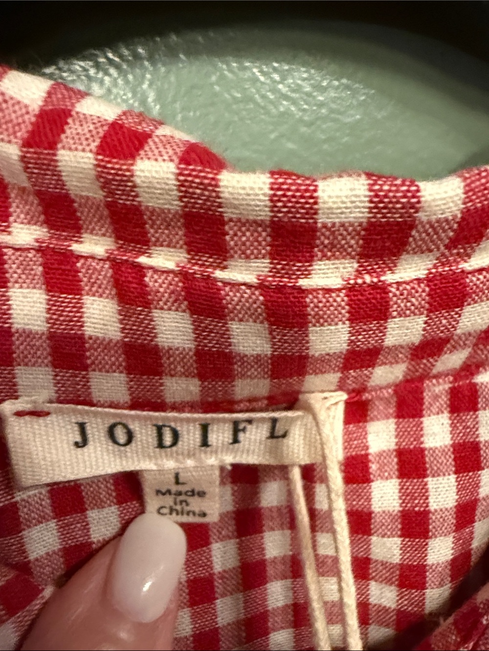 JODIFL Red and White Gingham Puff Sleeve Button-Front Top - Picture 4 of 7